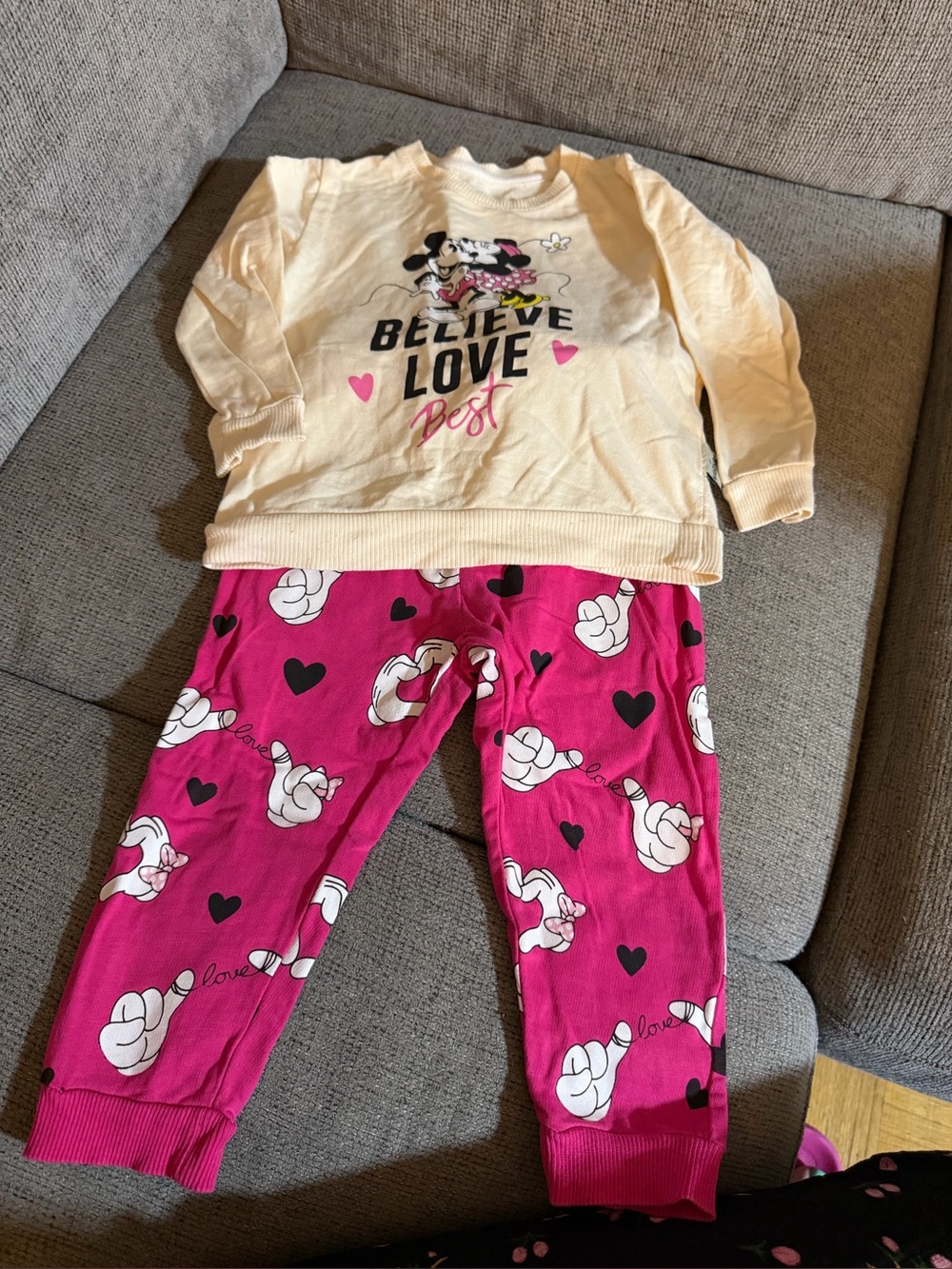 Kids Minnie Mouse 'Believe Love' Pink & Cream Pajama Set